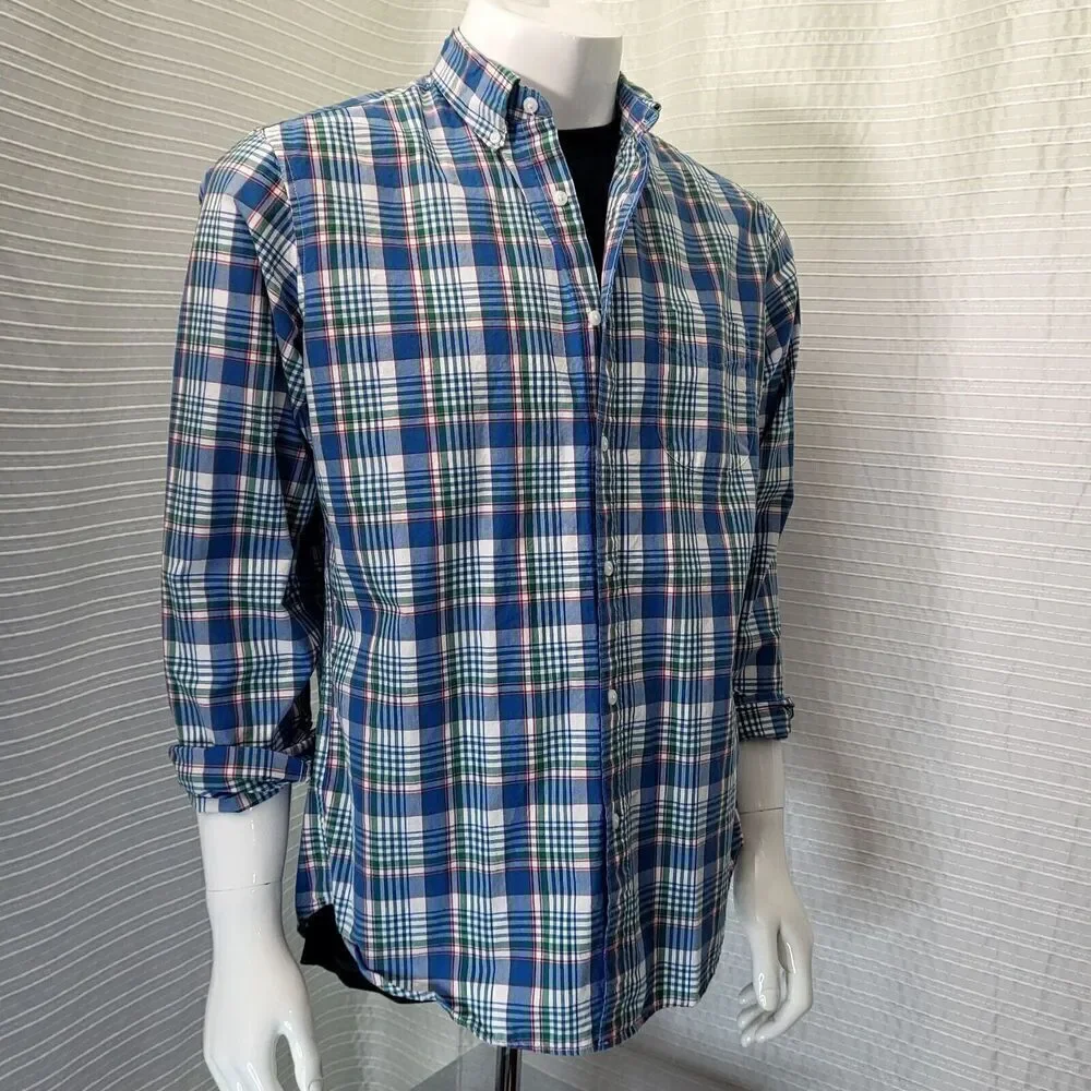 J. Crew Plaid Casual Dress Shirt Blue Multicolor Men's M